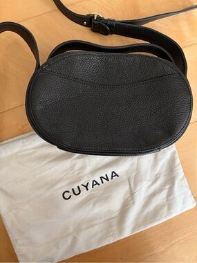 Cuyana Black Pebbled Leather Oval Crossbody Bag
